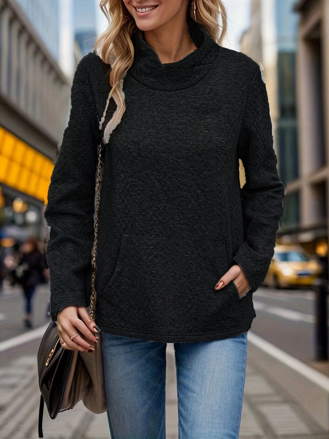 Outfit Flow - Pocketed Turtleneck Long Sleeve Sweatshirt