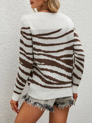 Zebra Print Round Neck Sweater OutfitFlow