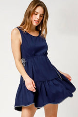 Umgee Frill Drawstring Waist Round Neck Mini Tank Dress OutfitFlow