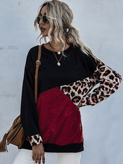 Outfit Flow - Perfee Leopard Contrast Long Sleeve Sweatshirt