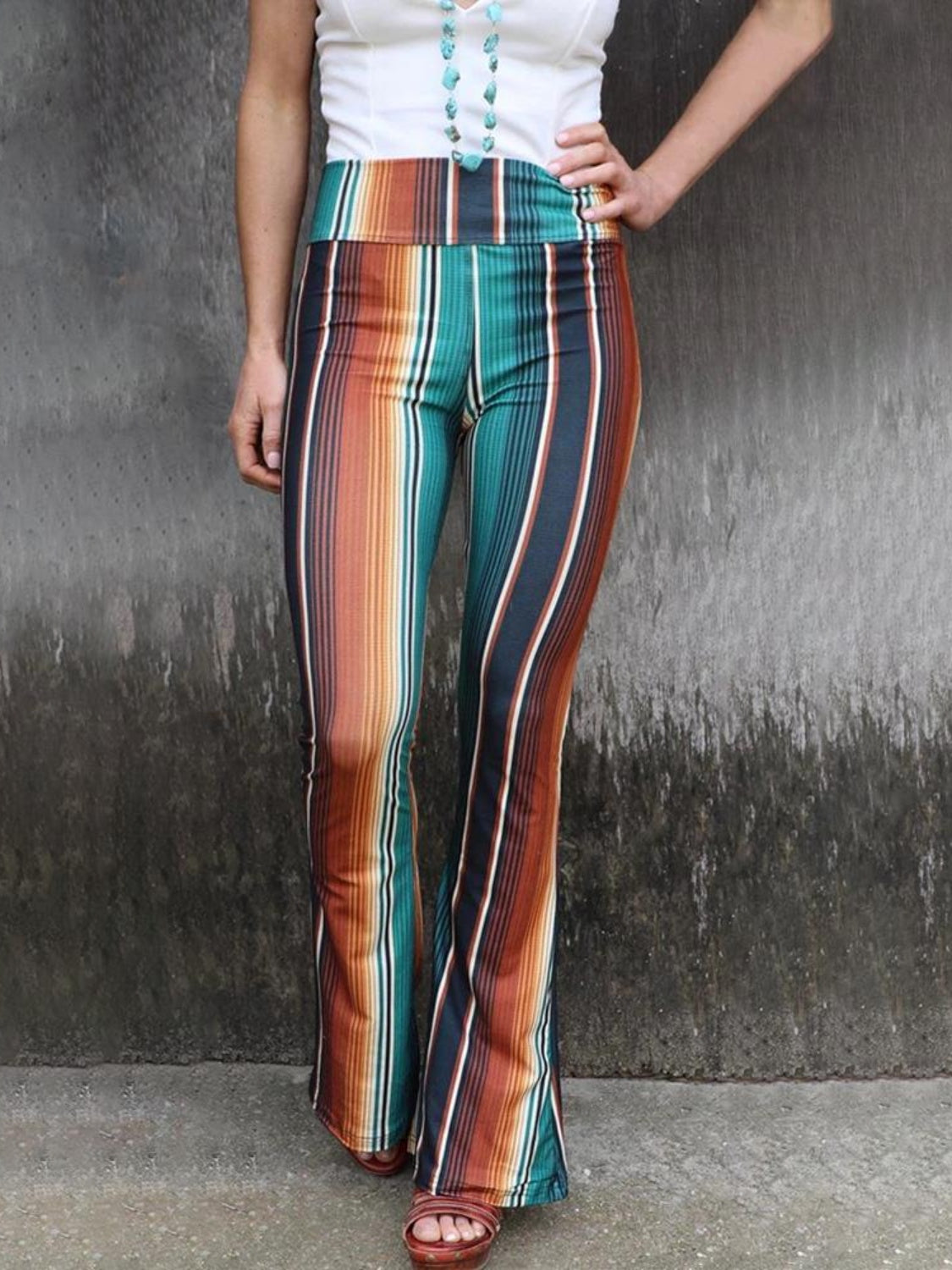 Outfit Flow - High Waist Striped Bootcut Pants