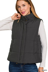 Zenana High Neck Zip-Up Vest Coat OutfitFlow