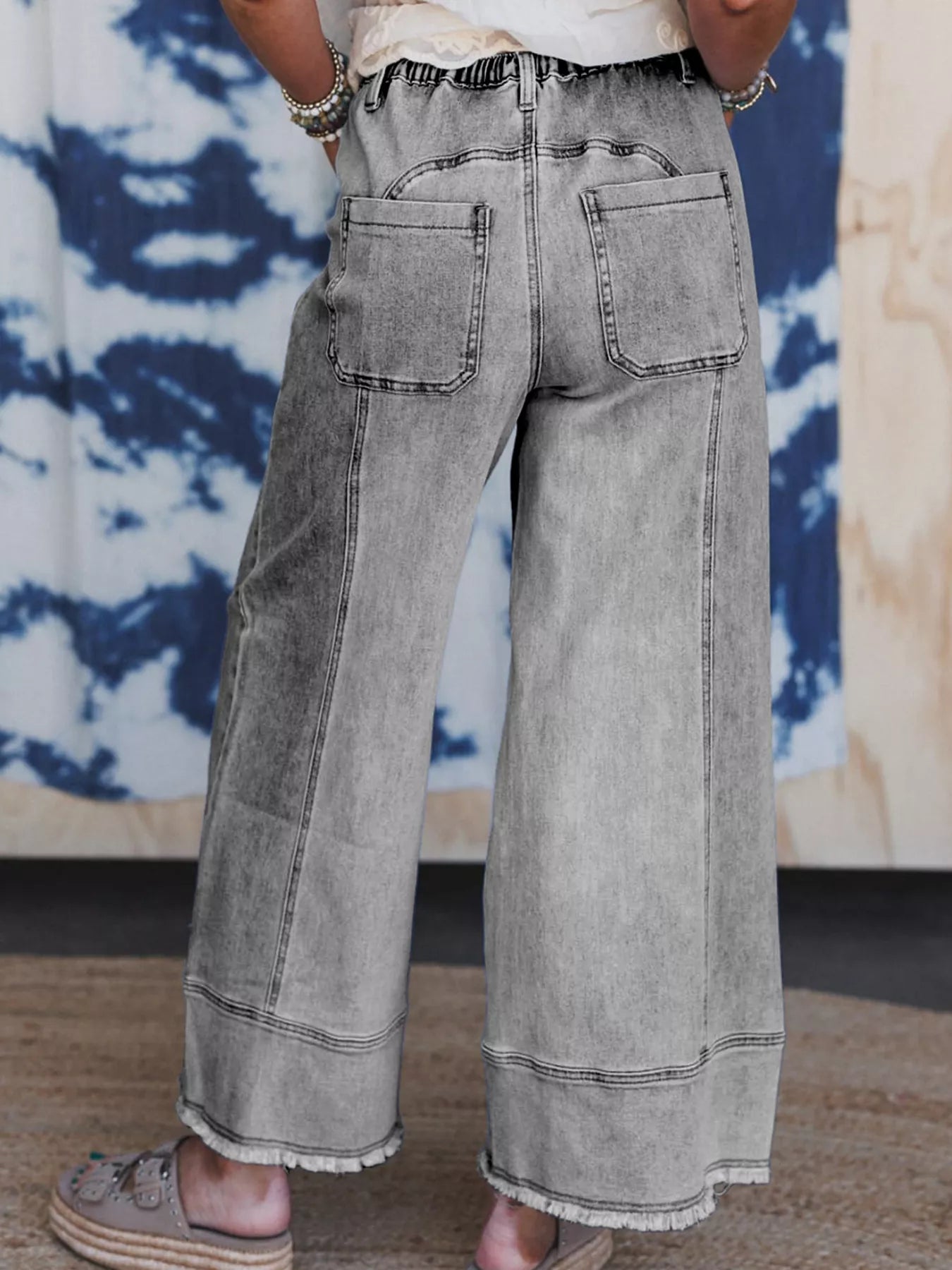 Wide Leg Drawstring Raw Hem Jeans OutfitFlow