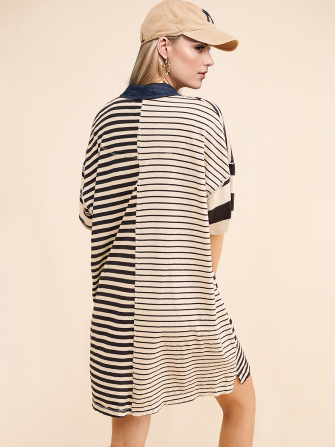 Outfit Flow - Exposed Seam Striped Half Sleeve Mini Dress