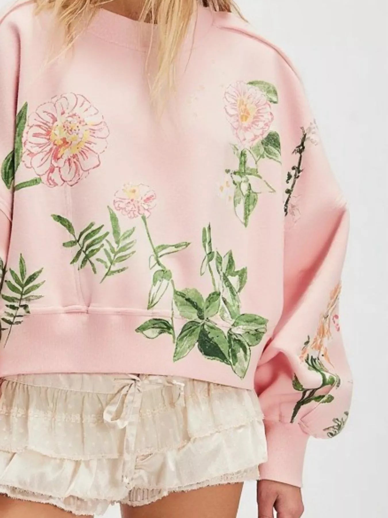 Printed Round Neck Dropped Shoulder Sweatshirt OutfitFlow
