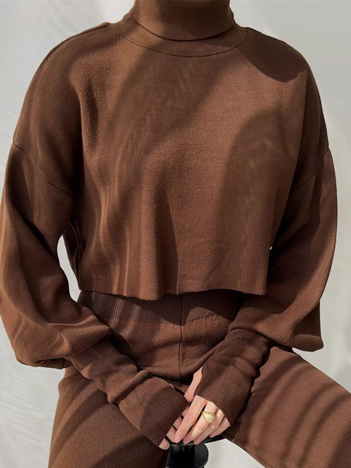 Turtleneck Long Sleeve Top & Pants Set OutfitFlow