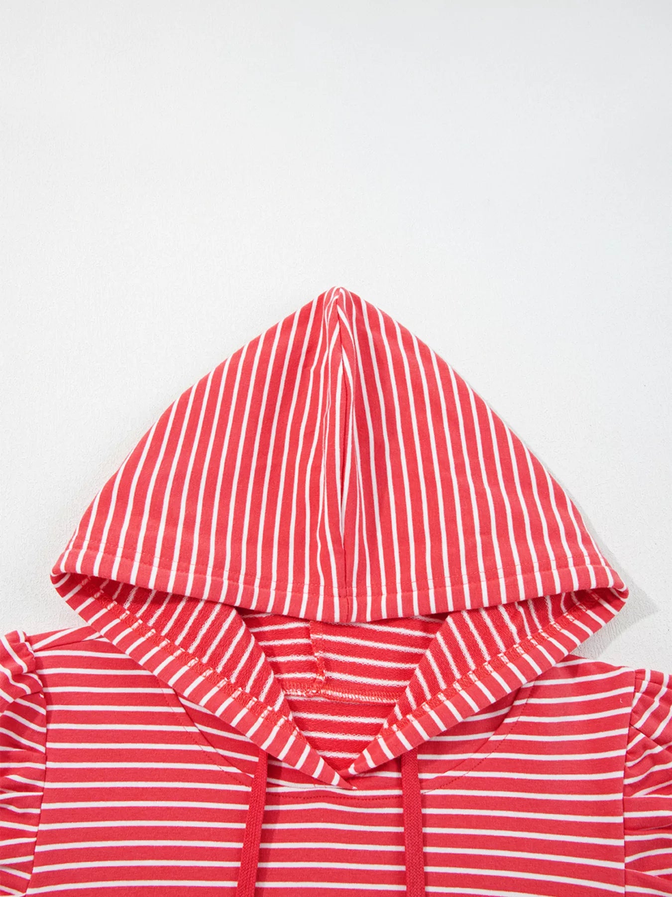 Striped Puff Sleeve Hoodie with Drawstring OutfitFlow