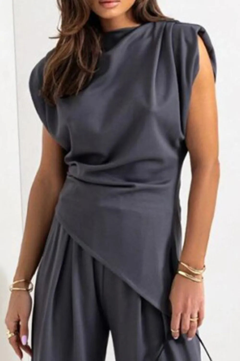 Round Neck Top and Pants Set OutfitFlow
