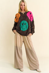 Outfit Flow - Davi & Dani Contrast Smile Round Neck Oversize Sweater