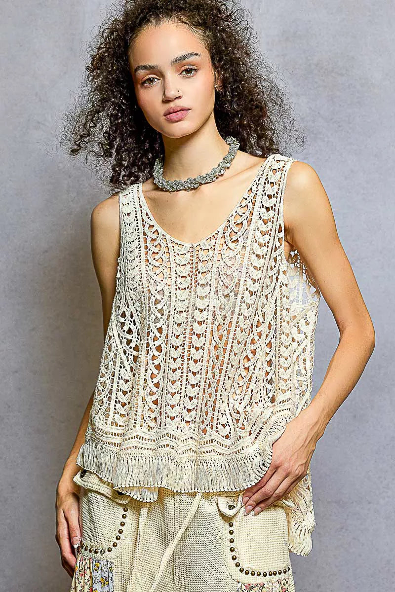 POL Crochet Fringe Hem Tank Top Trendsi