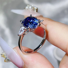 3 Carat Moissanite 925 Sterling Silver Ring Royal Blue OutfitFlow