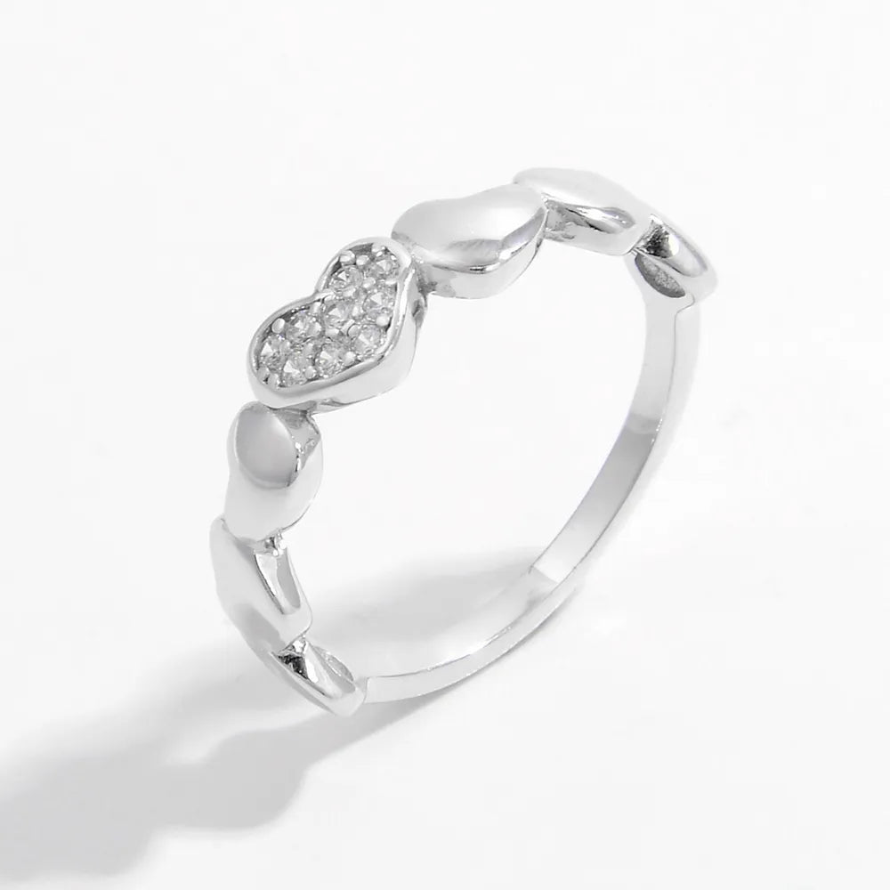 925 Sterling Silver Inlaid Zircon Heart Ring OutfitFlow