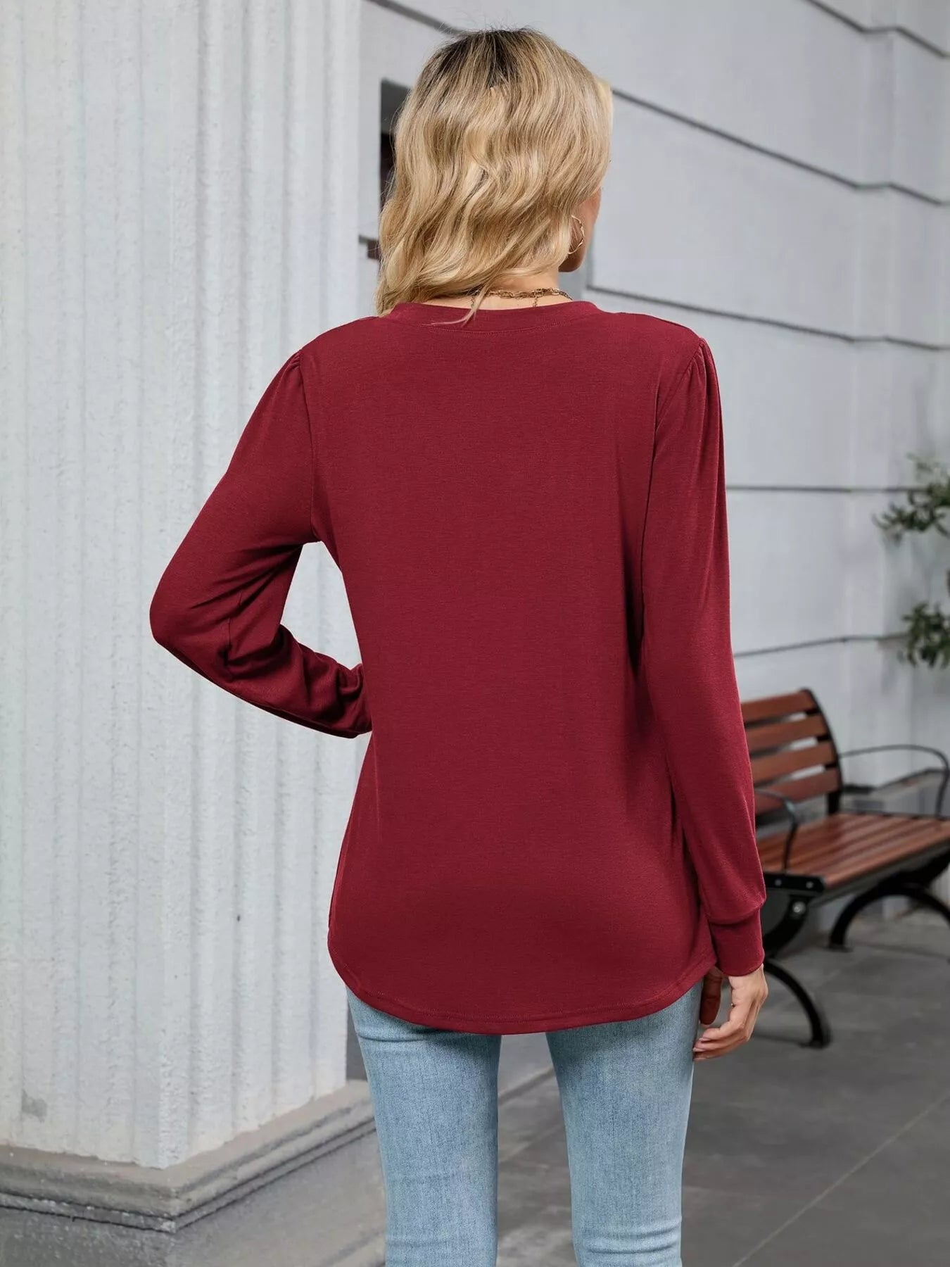 V-Neck Long Sleeve Relaxed Fit T-Shirt OutfitFlow