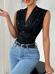 Surplice Sleeveless Slim Blouse OutfitFlow