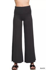 Zenana Full Size Fold Over Waist Comfy Wide Leg Pants Plus Size BLACK OutfitFlow