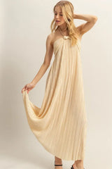 HYFVE Knotted Detail Halter Neck Flowy Maxi Dress Champagne OutfitFlow