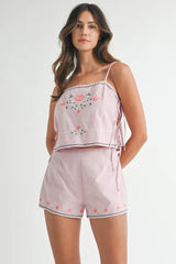 MABLE Embroidered Crop Top and Shorts Set OutfitFlow