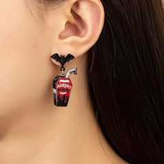 Halloween Gothic Vampire Coffin Bat Wing Drop Earrings OutfitFlow