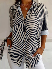 Plus Size Abstract Zebra Print Button-Down Shirt OutfitFlow