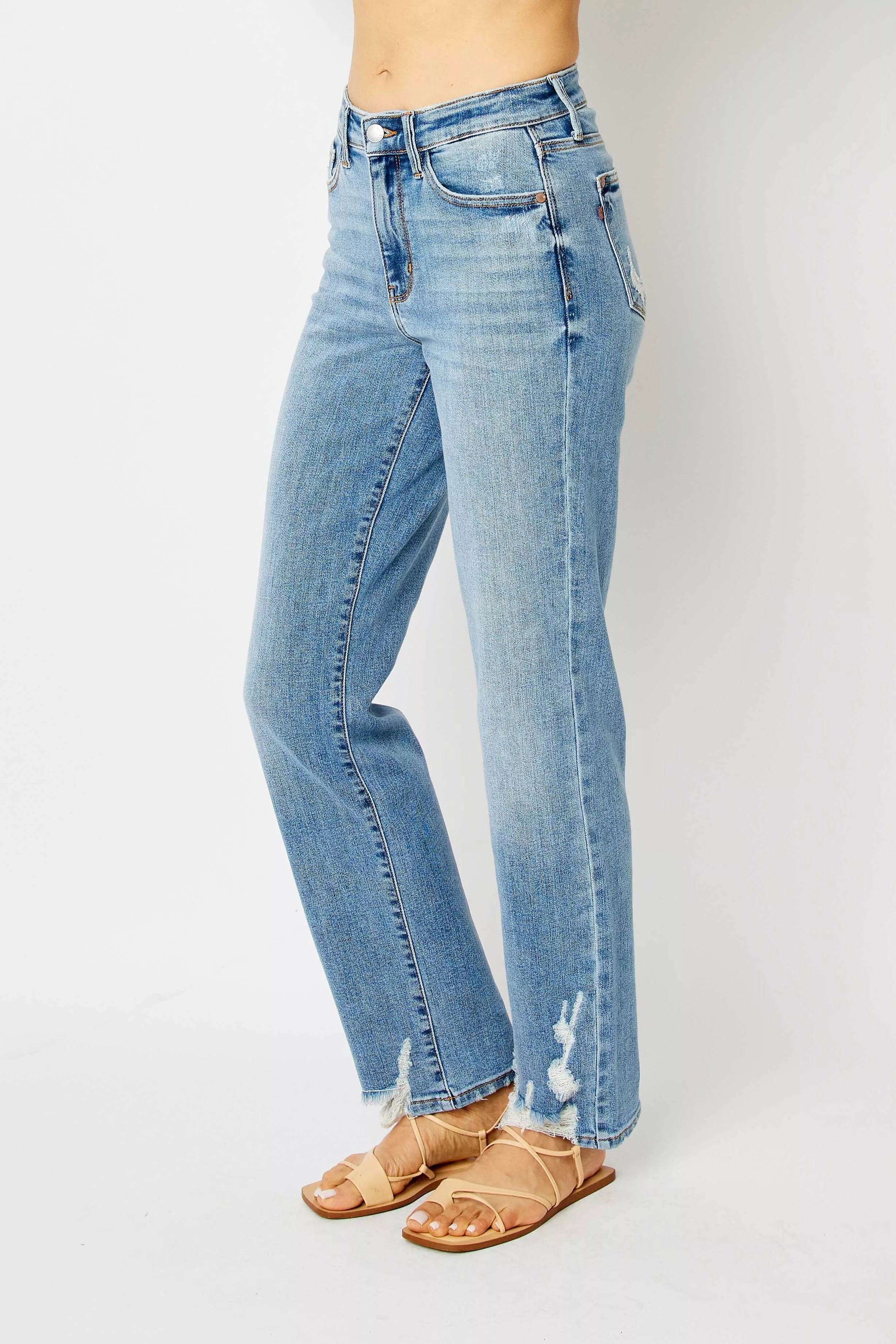 Judy Blue Full Size High Waist Straight Jeans with Heavy Destroy Plus Size OutfitFlow