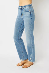 Judy Blue Full Size High Waist Straight Jeans with Heavy Destroy Plus Size OutfitFlow