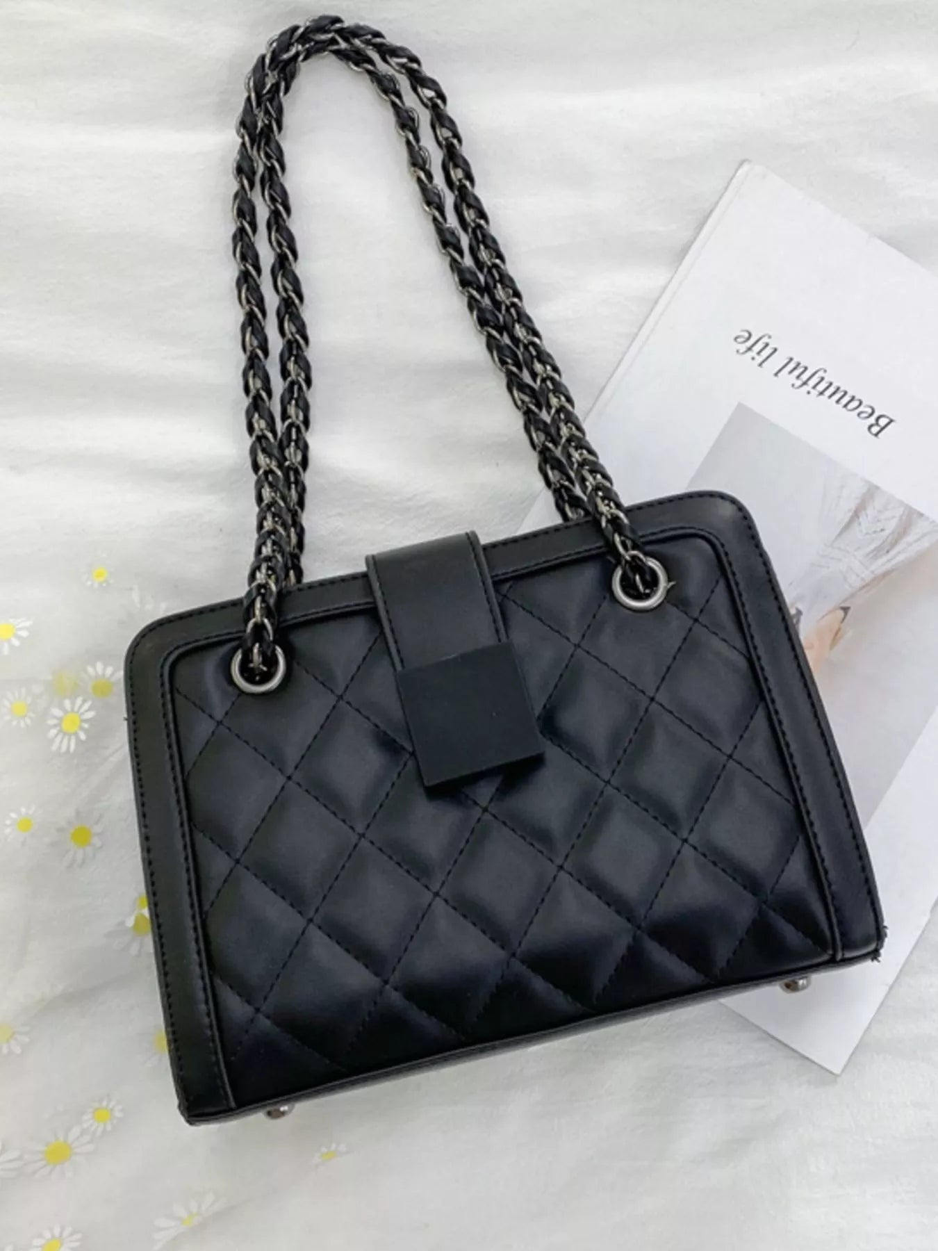 Quilted Chain Strap Shoulder Bag OutfitFlow