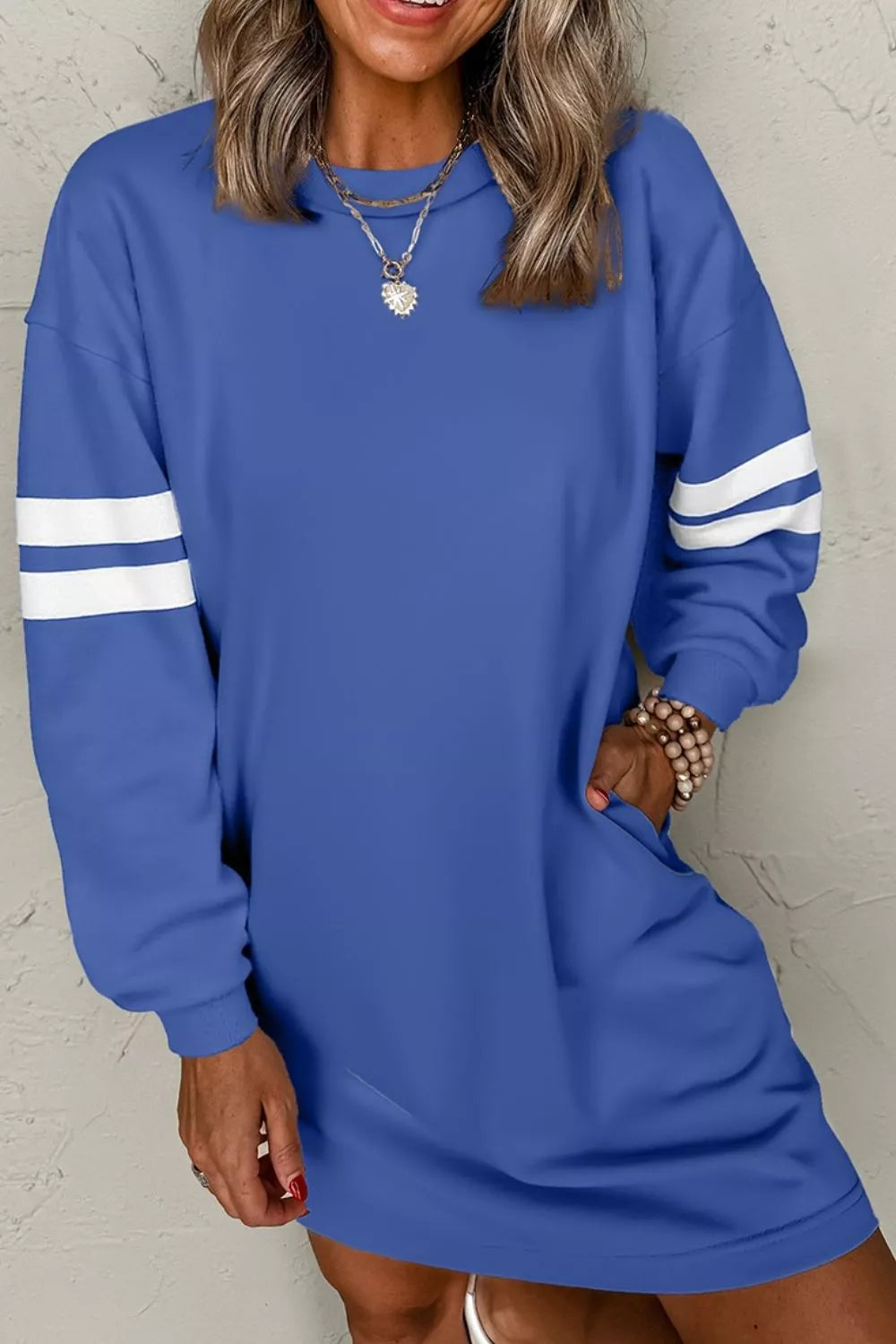 Stripe Long Sleeve Casual Sweatshirt Dress OutfitFlow