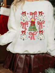 Christmas Tree Ribbon Bow Printed Drop Shoulder Sweatshirt OutfitFlow