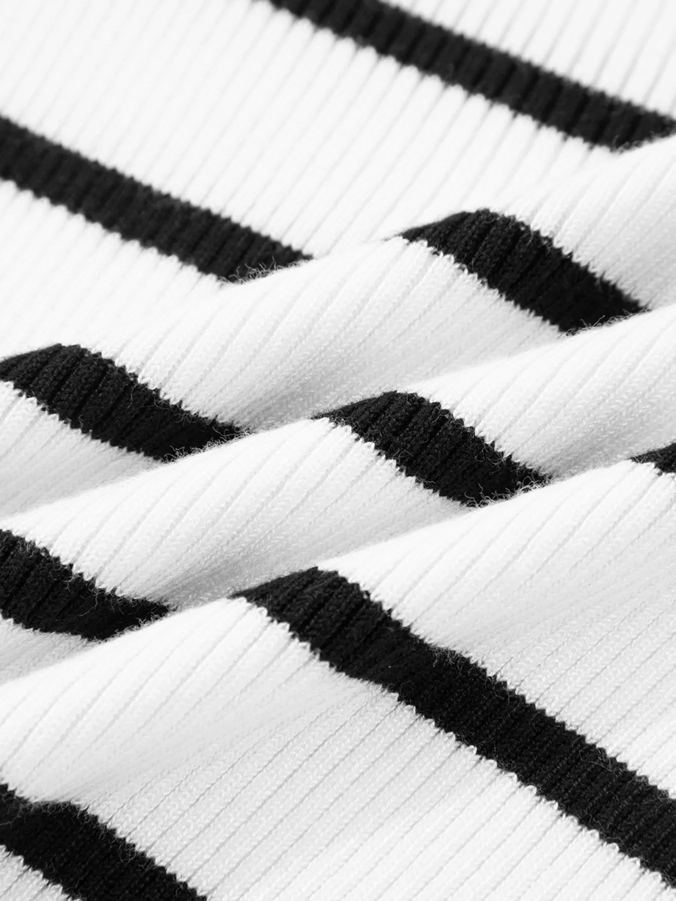 Scalloped Trim U Neck Striped Ribbed Slim Knit Top OutfitFlow