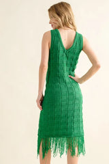 And The Why Checkerboard Drop-Needle Fringe Sleeveless Dress OutfitFlow