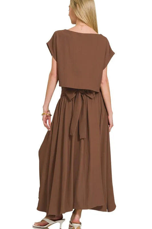 Zenana Heavy Woven Span Crop Tee & Skirt Set OutfitFlow