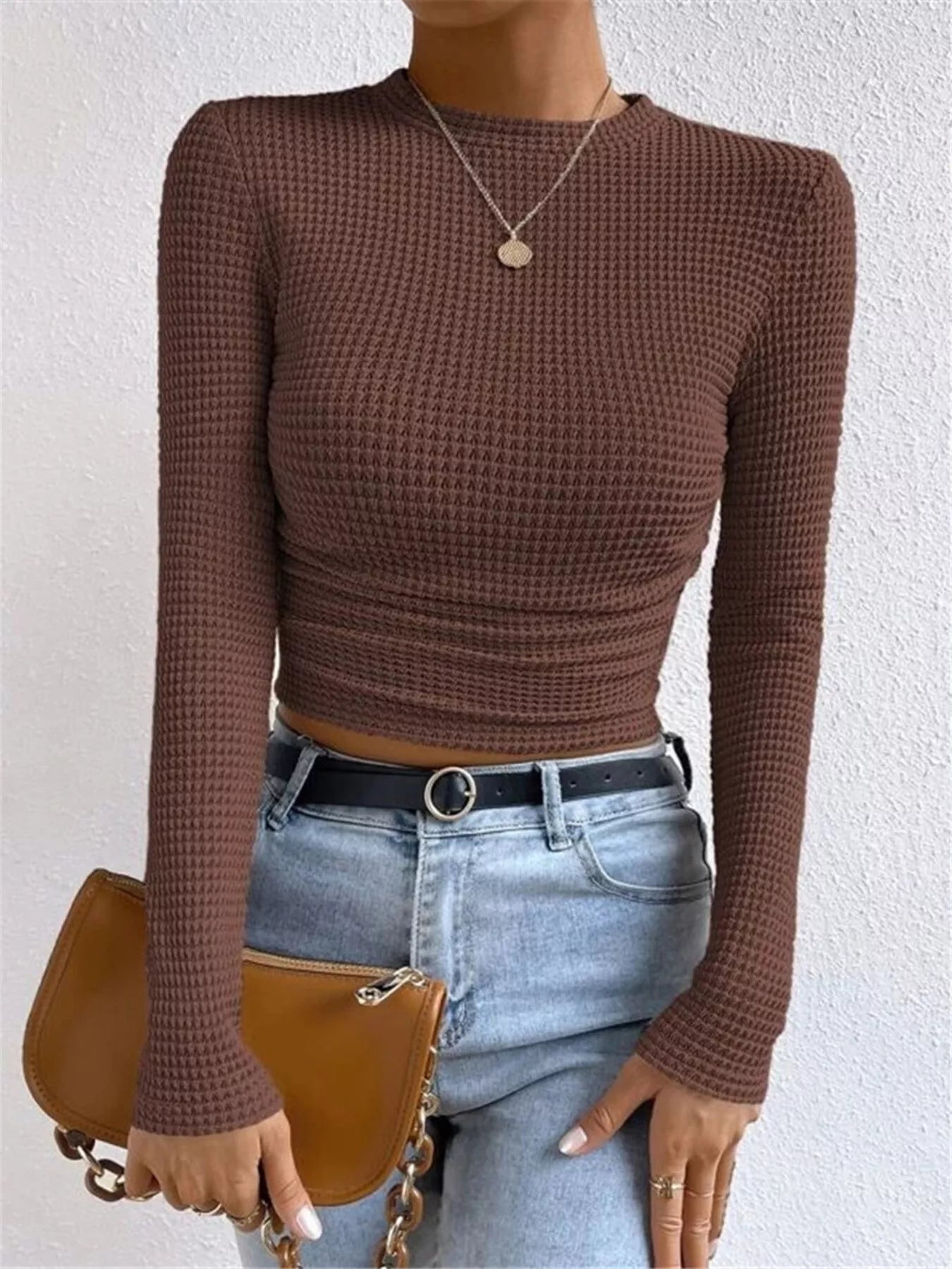 Waffle Knit Long Sleeve T-Shirt OutfitFlow