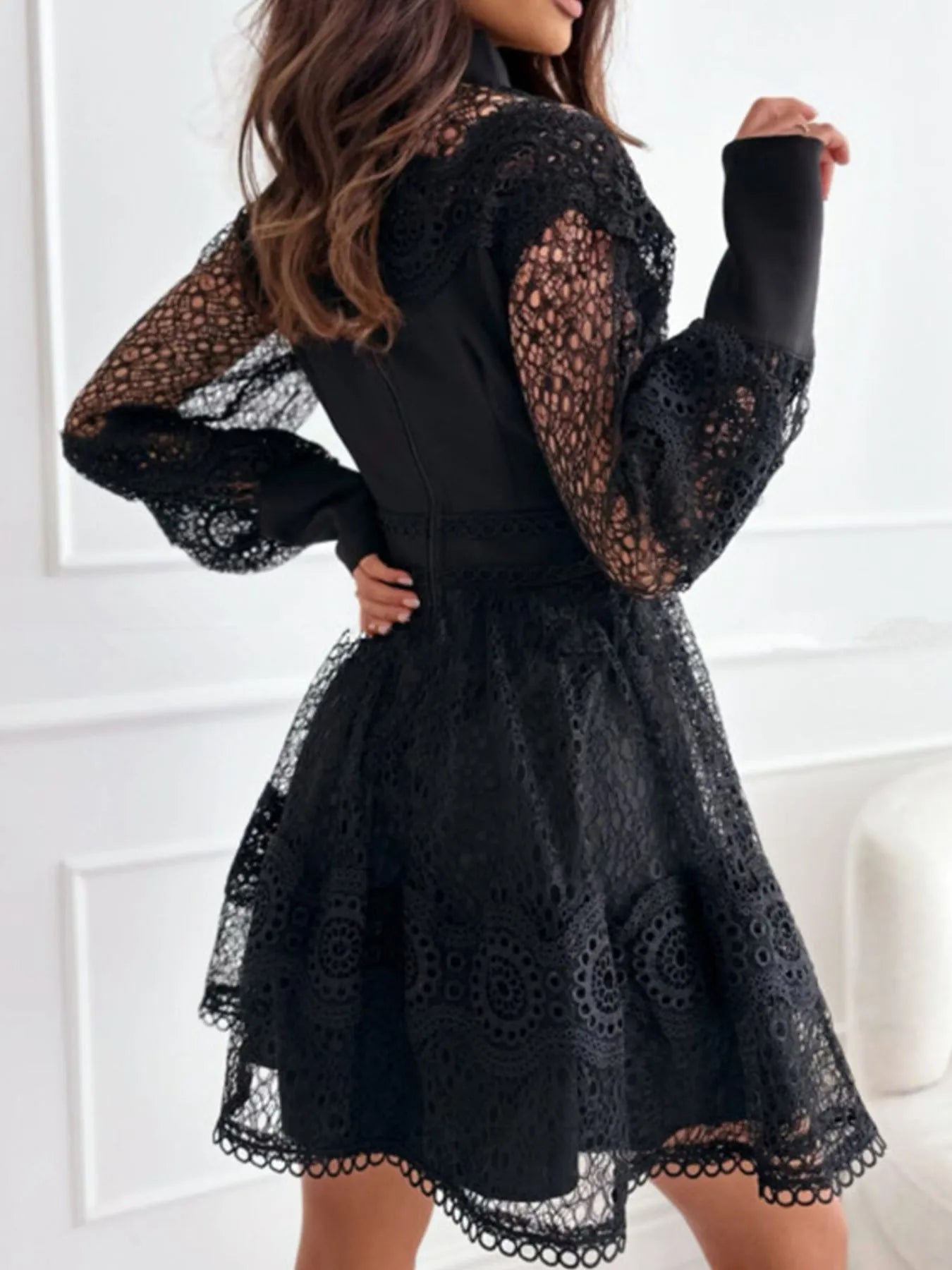 Lace Lantern Sleeve Mini Dress OutfitFlow