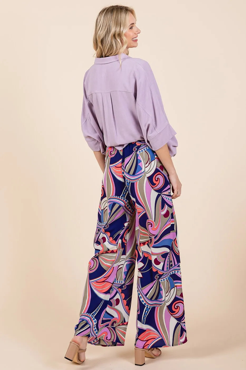 Mittoshop Abstract Print Elastic Waist Wide Leg Pants OutfitFlow
