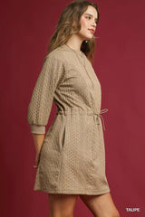 Umgee Drawstring Cable Knit Mini Dress with Pockets OutfitFlow