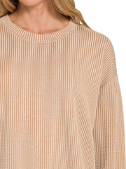 Zenana Corded Rib Long Sleeve Tee and Shorts Set Trendsi
