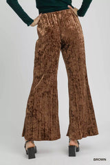 Umgee Velvet Pleated Wide Leg Pants Trendsi