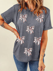 Sequin Bow Short Sleeve Tee OutfitFlow
