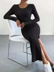 Full Size Ribbed Knit Bodycon Midi Dress Plus Size Black OutfitFlow