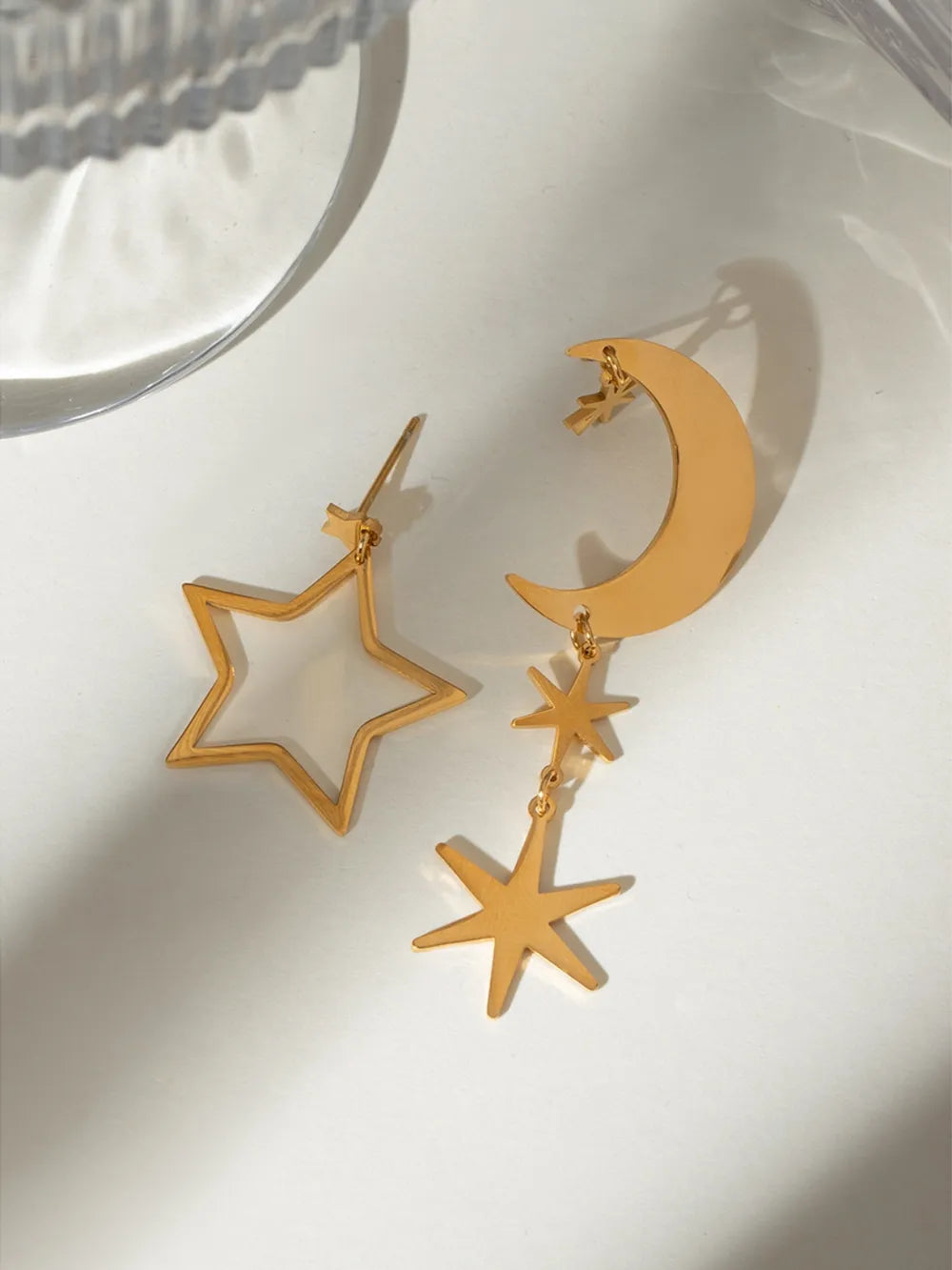 18K Gold-Plated Moon & Star Dangle Earrings OutfitFlow