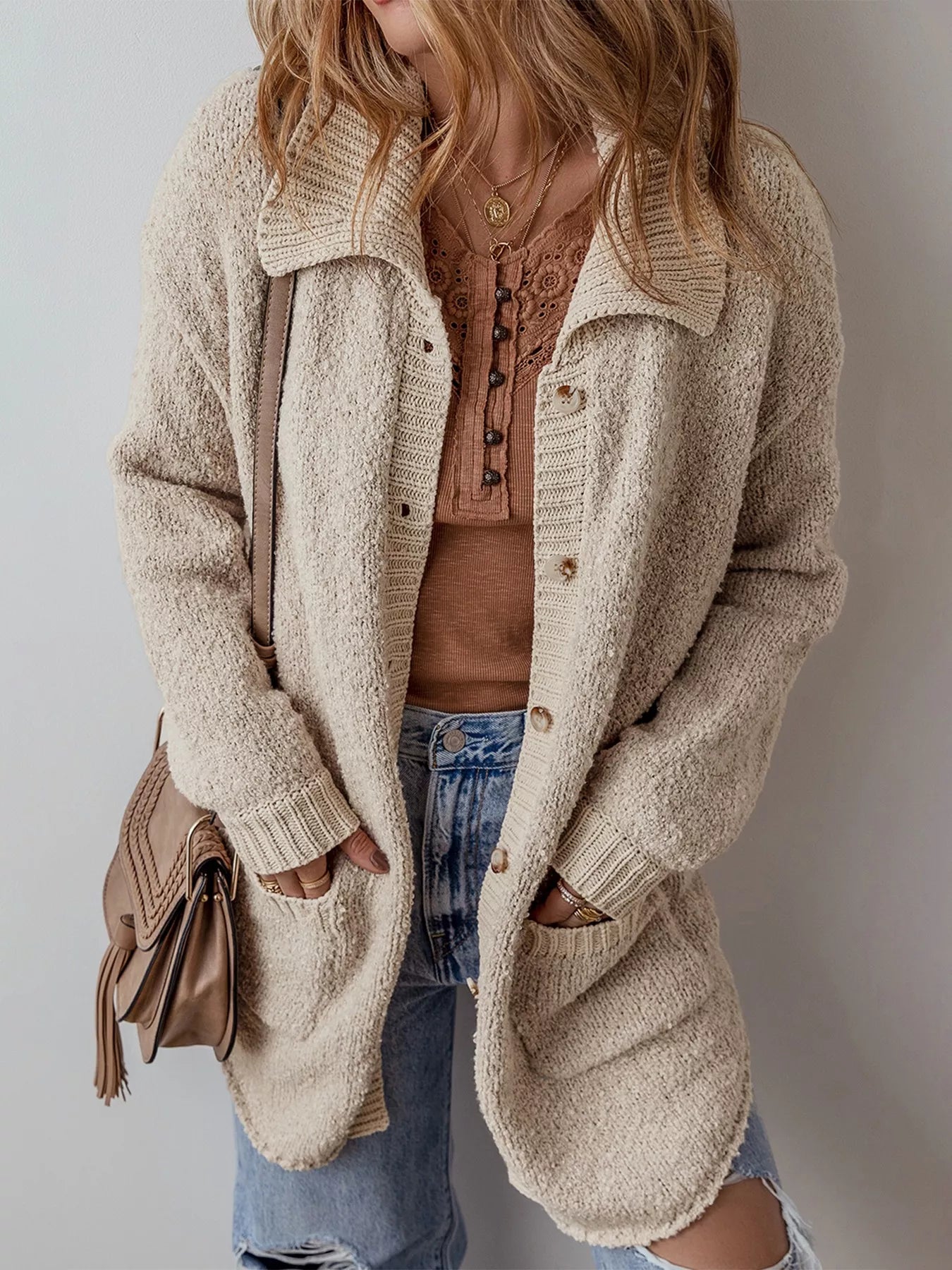 Button-Up Cardigan with Pockets OutfitFlow