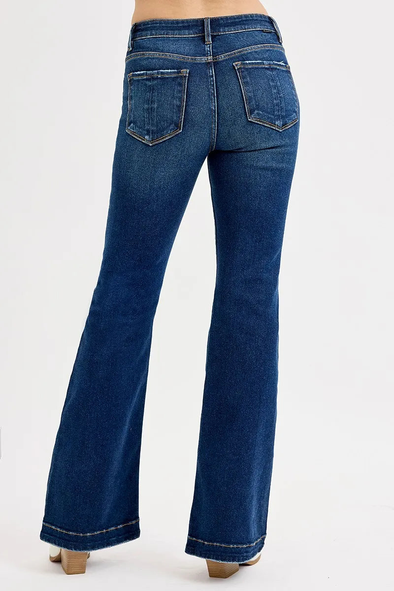 RISEN Full SIze Tummy Control Mid Rise Flare Jeans Plus SIze Trendsi