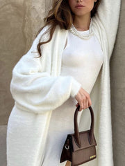 Outfit Flow - Fuzzy Open Front Solid Color Cardigan