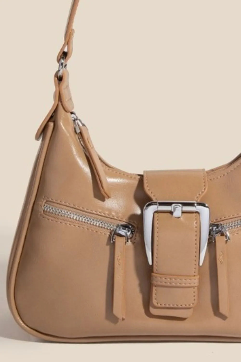 Fame Large Buckle Triple Zipper Hand Bag OutfitFlow