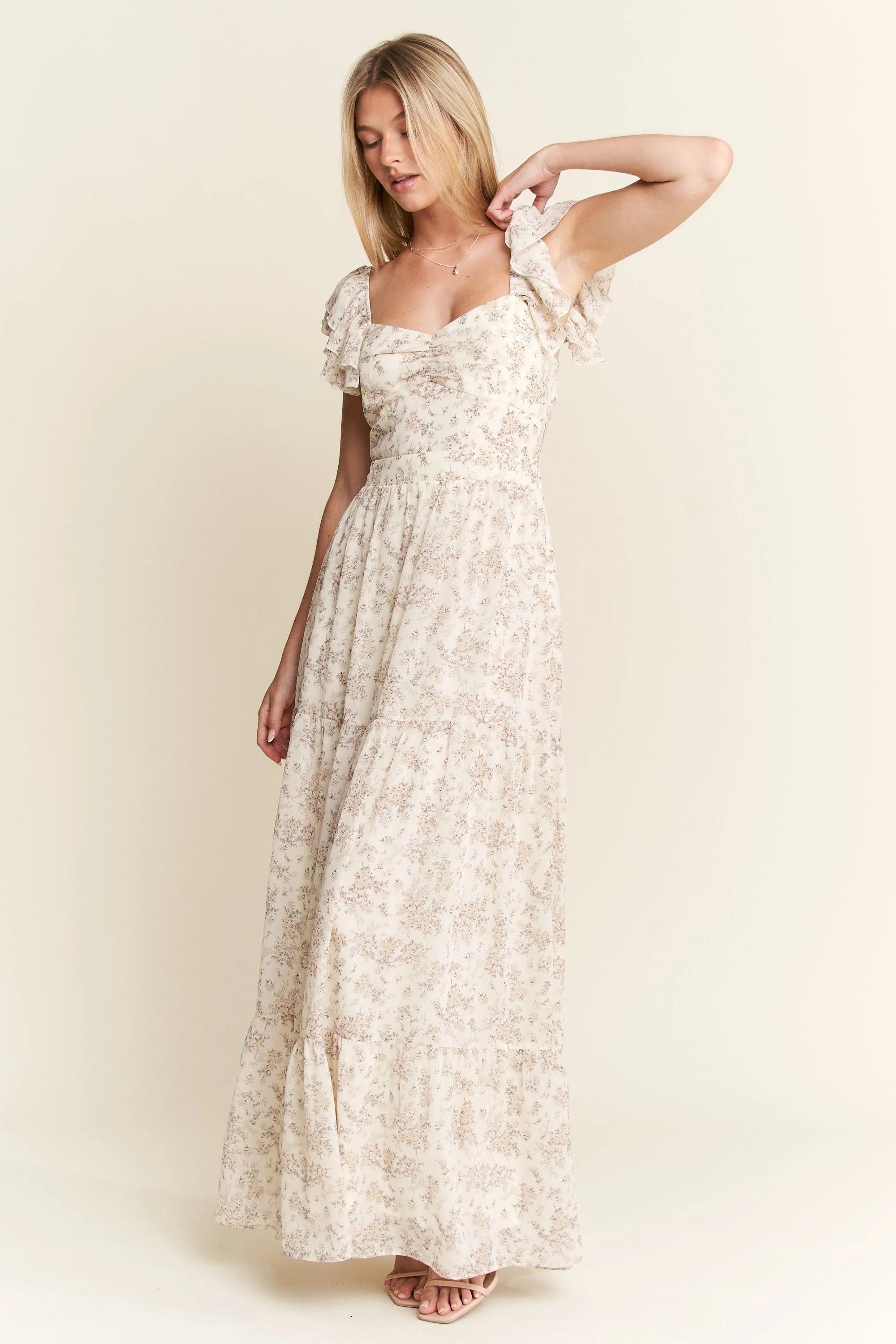Jade By Jane Full Size Ruffle Sleeve Tiered Maxi Dress Plus Size OutfitFlow