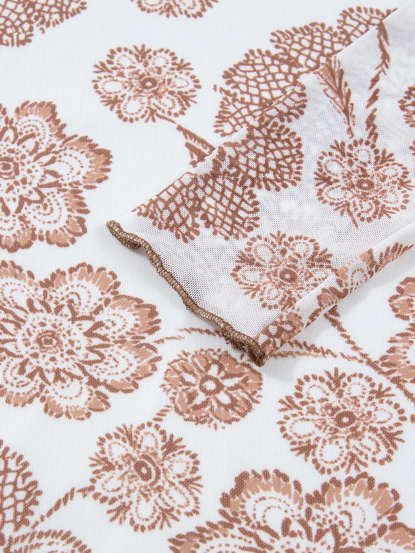 Thumbhole Long Sleeve Floral Print Mesh Top Trendsi