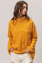 BiBi Piper Rib Double Pocket Turtle Neck Sweater OutfitFlow