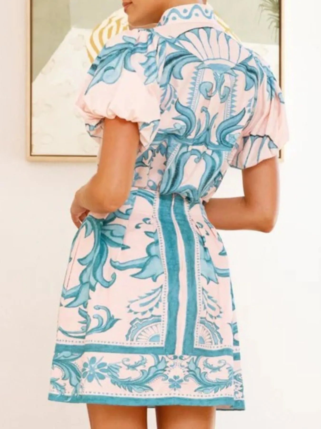 Puff Sleeve Printed Top and Zip Back Skirt Set OutfitFlow