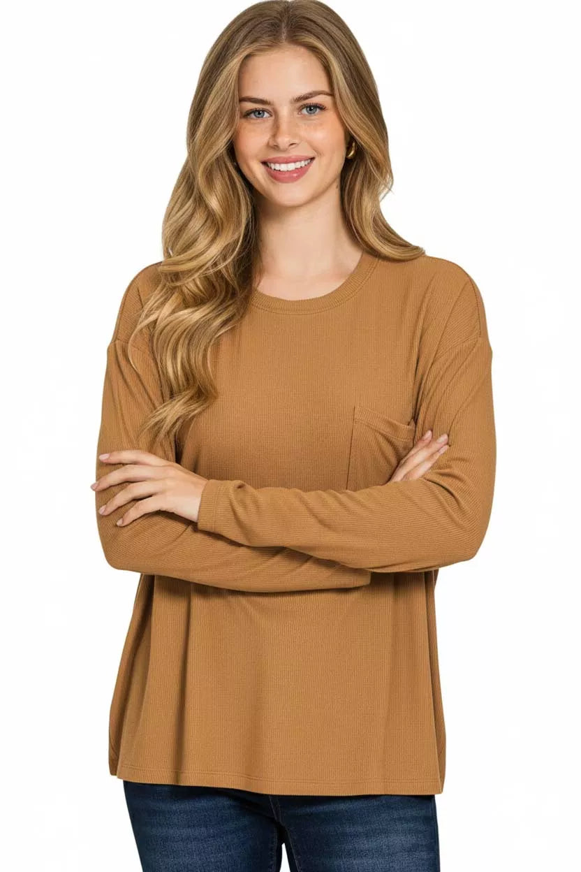 Zenana Ribbed Rayon Span Dolman Sleeve Top Trendsi