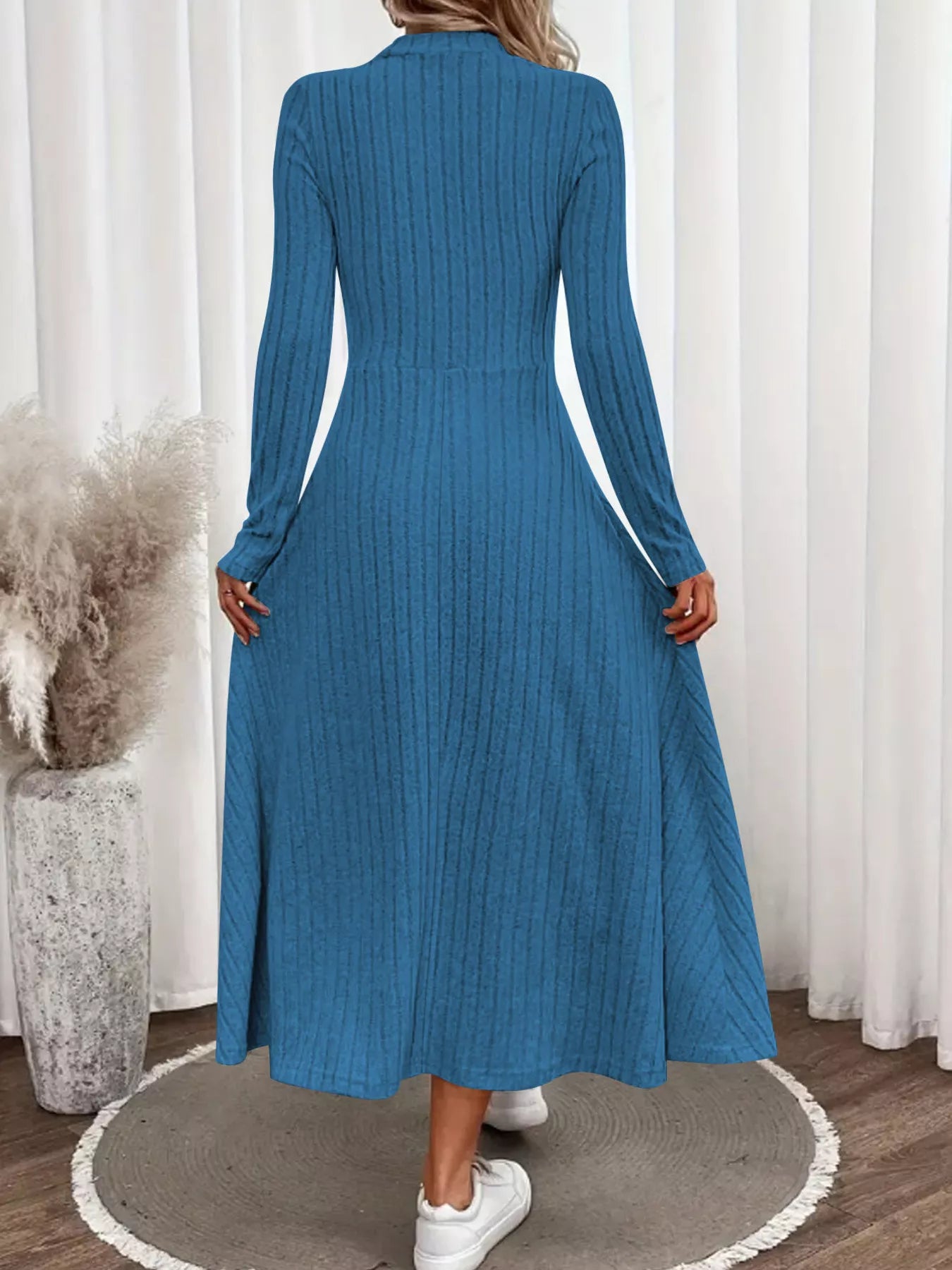 Ribbed Knit A-Line Midi Dress Trendsi